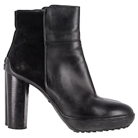 Tod's-Tod's High Heel Ankle Boots in Black Suede and Leather -Black