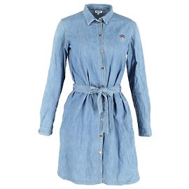 Kenzo Robe Chemise Ceinturée en Denim de Coton Bleu Bleu