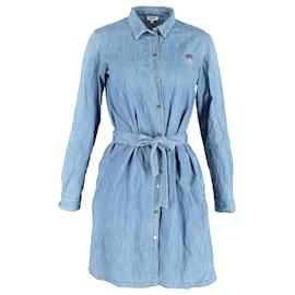 Kenzo-Kenzo Belted Shirt Dress in Blue Cotton Denim-Blue