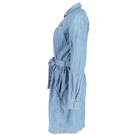 Kenzo-Kenzo Robe Chemise Ceinturée en Denim de Coton Bleu-Bleu