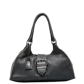 Fendi-Sac à main en cuir Fendi Selleria noir en très bon état-Noir