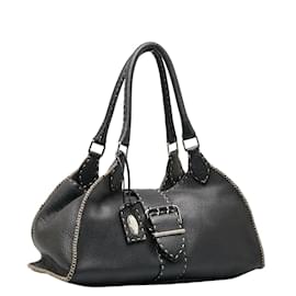 Fendi-Sac à main en cuir Fendi Selleria noir en très bon état-Noir