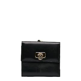 Salvatore Ferragamo-Gancini Leather Trifold Wallet 220048-Black