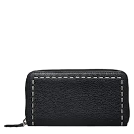 Fendi-Fendi Leather Selleria Zip-Around Long Wallet 7M0210-Black