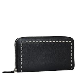 Fendi-Fendi Leather Selleria Zip-Around Long Wallet 7M0210-Black
