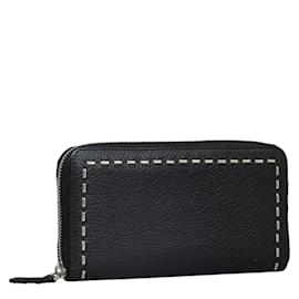 Fendi-Fendi Selleria Cartera de cuero con cremallera alrededor Cartera larga de cuero 7M0210 en buen estado-Negro