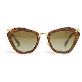 Óculos Miu Miu Cateye em Acetato Tartaruga e Dourado Gold hardware