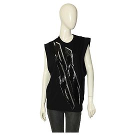 Dsquared2 Black Sequins Lightning Sleeveless Tank Top Black Cotton Blouse size M Black