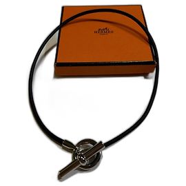 Autre Marque Collana Hermès in pelle e argento nero Nero