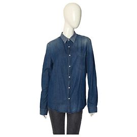 Golden Goose Blue Denim Floral Collar Snap Button Down Distressed Look Shirt - M Blue