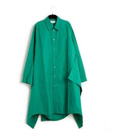 Balenciaga-Abito in cotone verde e sopragonna FR40-Verde