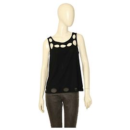 Karl Lagerfeld Lagerfeld Gallery Ärmelloses Tanktop aus schwarzer Viskose mit Löchern. Blusengröße 40 Schwarz