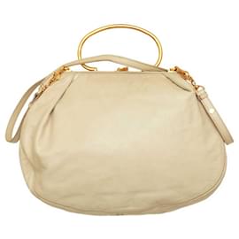 Miu Miu-Miu Miu Off White Leather Frame Top satchel bag Crossbody Strap Handbag-Cream