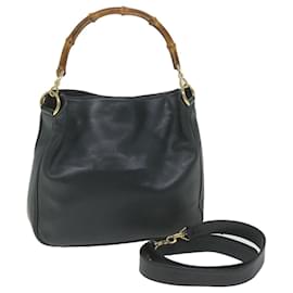 Gucci-GUCCI Bamboo Shoulder Bag Leather 2Way Black Auth ac2473-Black