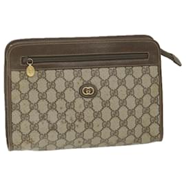 Gucci-GUCCI GG Supreme Clutch Bag PVC Leather Beige 014 122 Auth ti1356-Beige