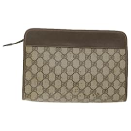 Gucci-GUCCI GG Supreme Clutch Bag PVC Leather Beige 014 122 Auth ti1356-Beige