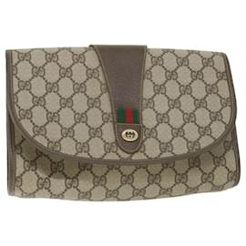 Gucci-GUCCI GG Supreme Web Sherry Line Clutch Bag Rot Beige 156 01 030 Auth bs10106-Rot,Beige