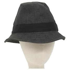 Gucci-GUCCI GG Canvas Hat L Size Gray Auth am5225-Brown