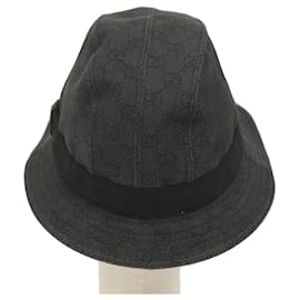 Gucci-GUCCI GG Canvas Hat L Size Gray Auth am5225-Brown