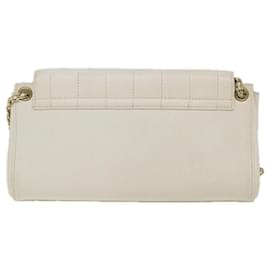 Chanel-CHANEL Choco Bar line Chain Shoulder Bag Leather White CC Auth bs10047-White