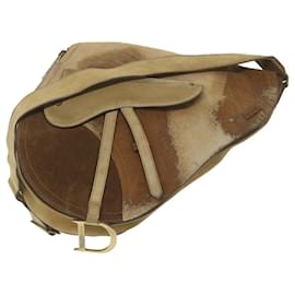 Christian Dior-Christian Dior Saddle Shoulder Bag Suede Brown Auth bs9663-Brown