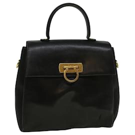 Salvatore Ferragamo-Salvatore Ferragamo Gancini Bolsa de Mão Couro Preto Auth 59157-Preto