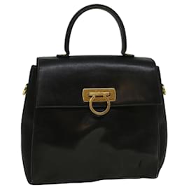 Salvatore Ferragamo-Salvatore Ferragamo Gancini Hand Bag Leather Black Auth 59157-Black