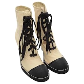 Autre Marque-Vintage crema y negro junior Gaultier lona cap-toe botines tamaño 37.5-Crudo