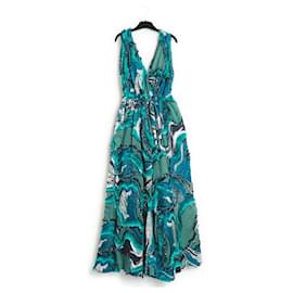 Alberta Ferretti-AH Couture2016 Green Blue Silk Maxi FR34/36-Green