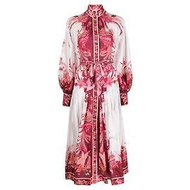 Zimmermann Wavelength Placement Midikleid Phoenix Seide Weiß Weiß Mehrfarben