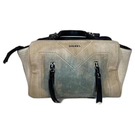 Diesel-Diesel bag in stained effect denim and leather-Beige,Light blue