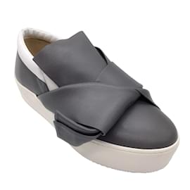 Autre Marque-NO. 21 GREY / White Platform Leather Sneakers-Grey