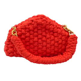 Bottega Veneta-Bottega Veneta Tomato / Gold Chunky Knit Top Handle Bag-Red