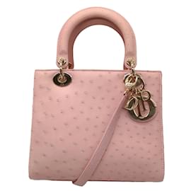 Autre Marque-Christian Dior Light Pink Ostrich Skin Leather Lady Dior Handbag-Pink