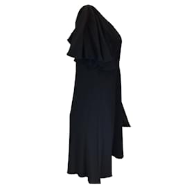 Saint Laurent-Saint Laurent Mini-robe noire en crêpe à volants-Noir