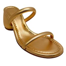 Autre Marque-Gianvito Rossi Gold Metallic Leather Two Strap Sandals-Golden