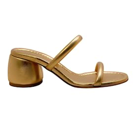 Autre Marque-Gianvito Rossi Gold Metallic Leather Two Strap Sandals-Golden