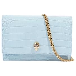 Alexander Mcqueen-Alexander McQueen Crossbody Bag Light Blue Embossed Leather Small-Blue