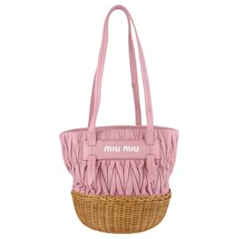 Miu Miu-pink/Brown Rattan Bucket Bag-Brown