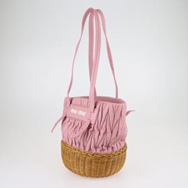 Miu Miu-pink/Brown Rattan Bucket Bag-Brown