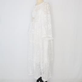 Autre Marque-Vestido midi con bordado inglés de laurel blanco-Blanco