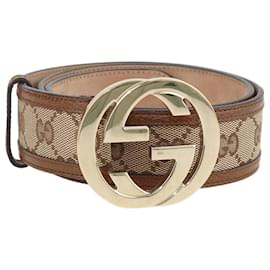 Gucci-beige/Cinturón marrón con hebilla entrelazada-Beige
