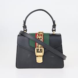 Gucci-Black Mini Sylvie Chain Crossbody Bag-Black