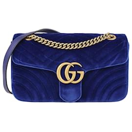 Gucci-Bolsa Tiracolo Pequena Azul Matelassê GG Marmont-Azul