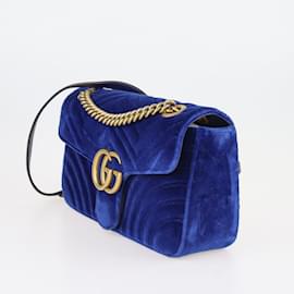 Gucci-Bolsa Tiracolo Pequena Azul Matelassê GG Marmont-Azul