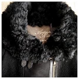 Autre Marque-Sheepskin and black wool jacket-Black