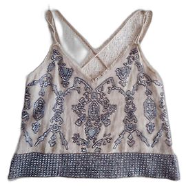 Twin Set Embroidered linen top Grey