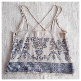 Twin Set-Embroidered linen top-Grey