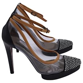 Lanvin-Zapatos de tacón transparentes con punta de cristal Lanvin de cuero negro-Negro