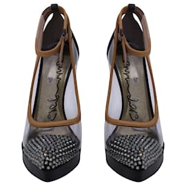 Lanvin-Zapatos de tacón transparentes con punta de cristal Lanvin de cuero negro-Negro